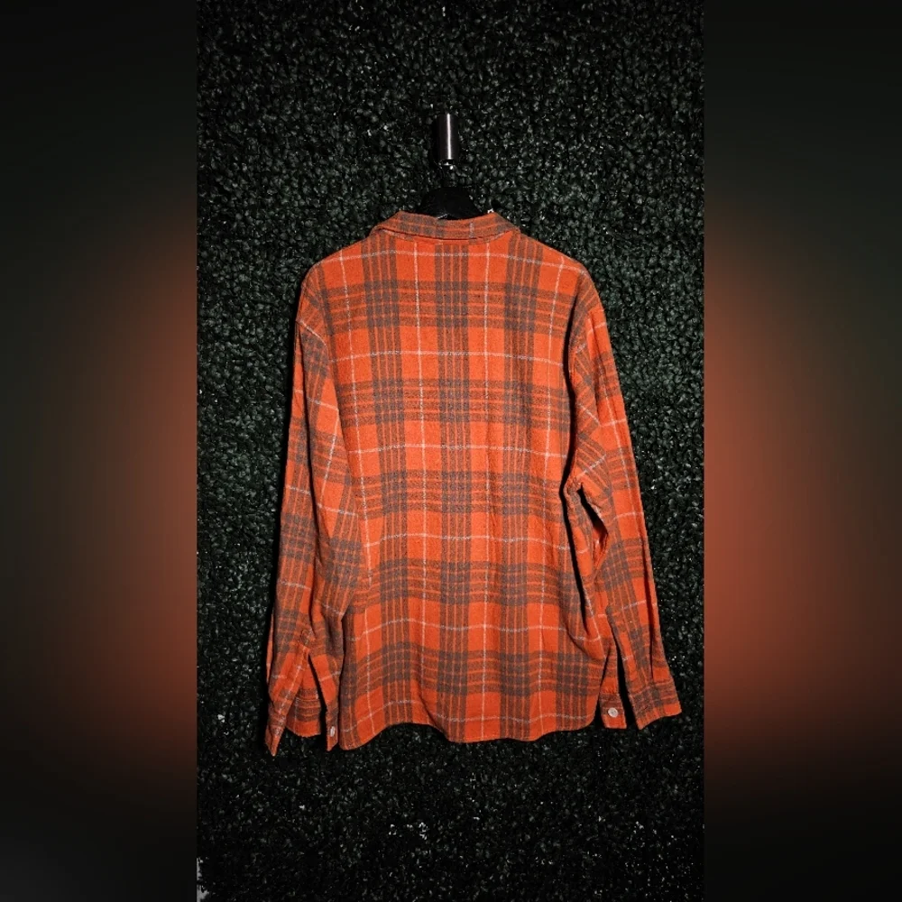 Boohoo Mens Orange Plaid Casual Button Down Shirt - Picture 4 of 5